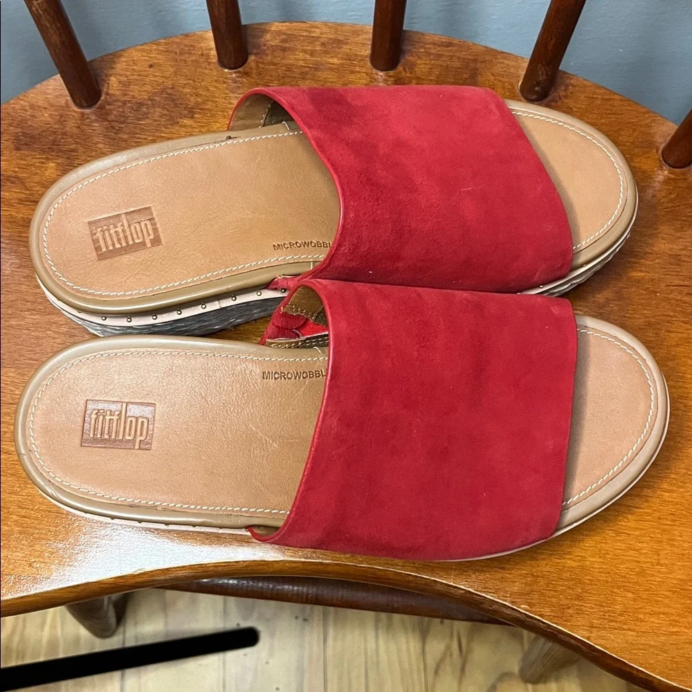 NWOT FitFlop Eloise Espadrille Suede Wedge Slide in Red Size 7 - Picture 10 of 12